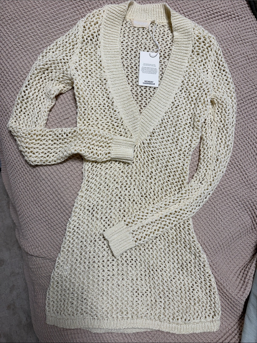 Monday Swimwear Cream Knit V-Neck Cover Up